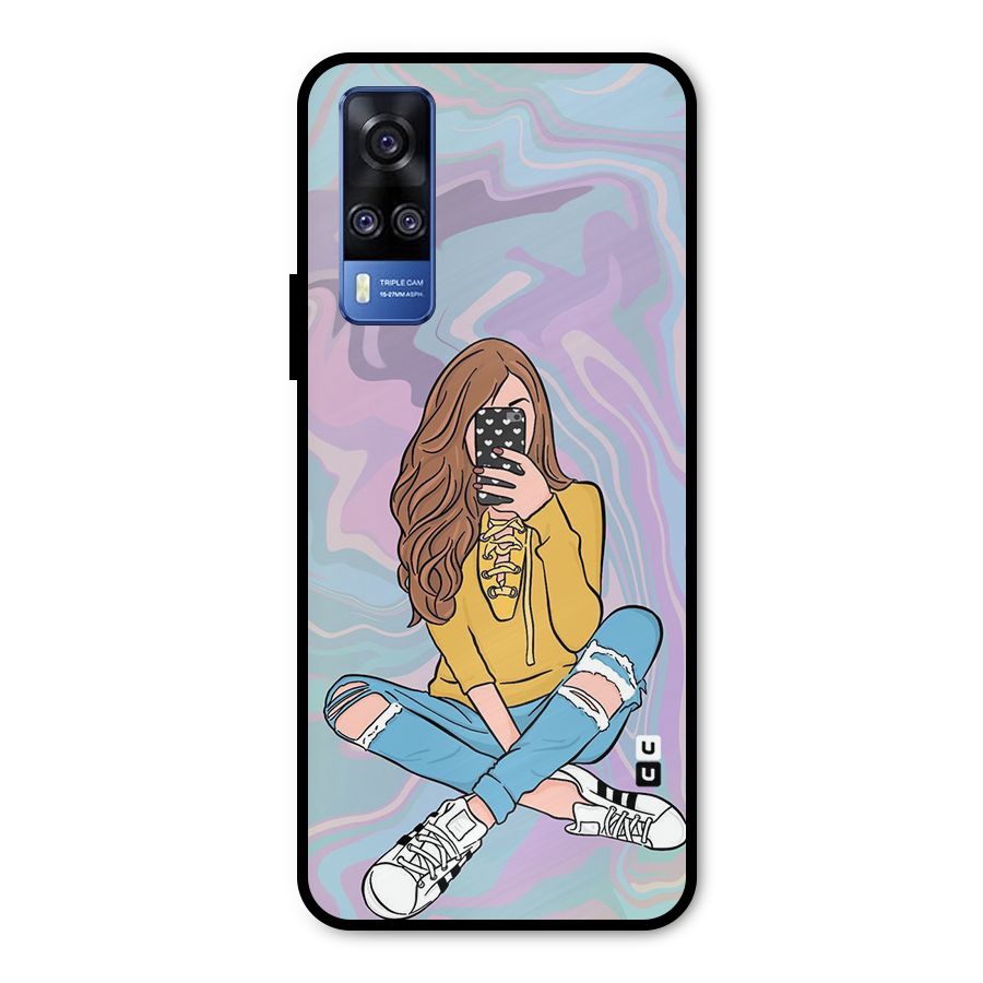 Selfie Girl Illustration Metal Back Case for Vivo Y51A