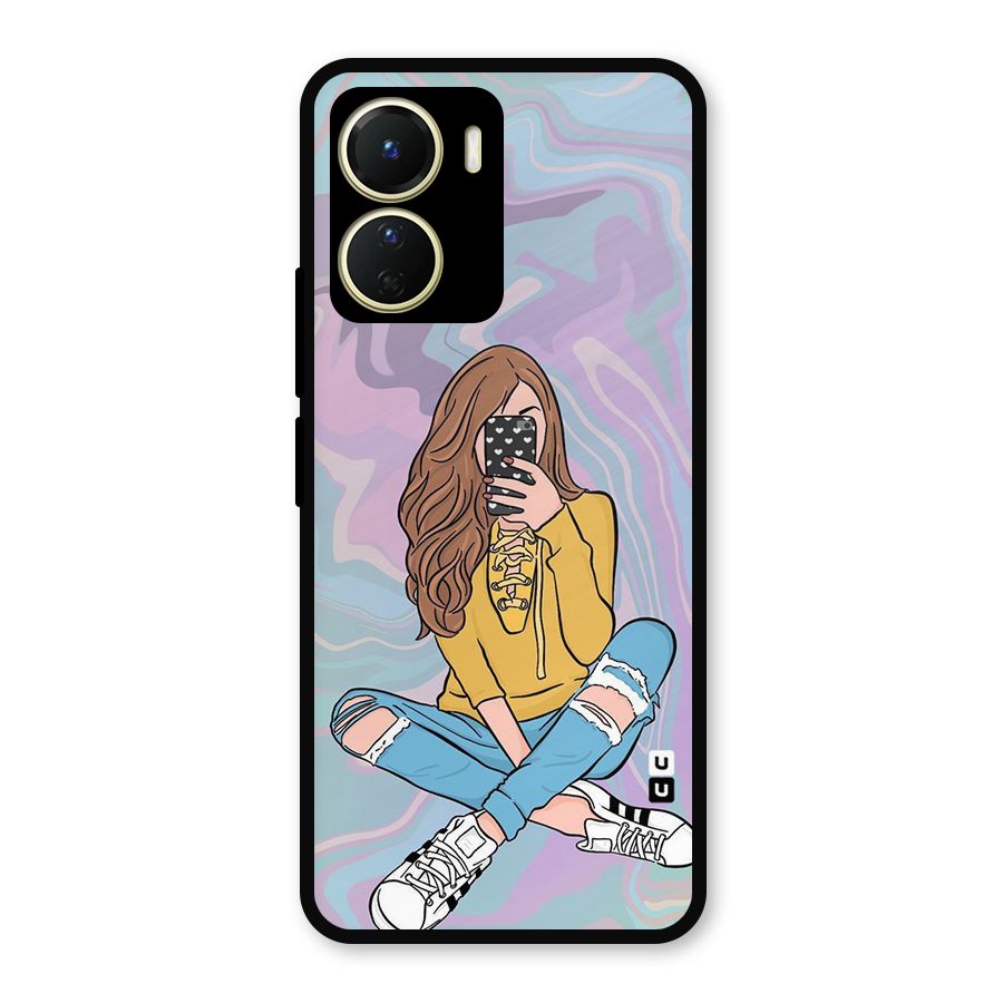Selfie Girl Illustration Metal Back Case for Vivo Y56