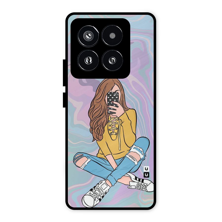 Selfie Girl Illustration Metal Back Case for Xiaomi 14 Pro
