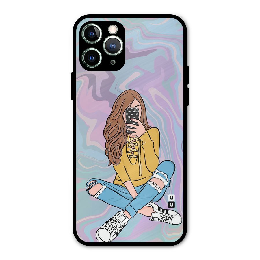 Selfie Girl Illustration Metal Back Case for iPhone 11 Pro Max