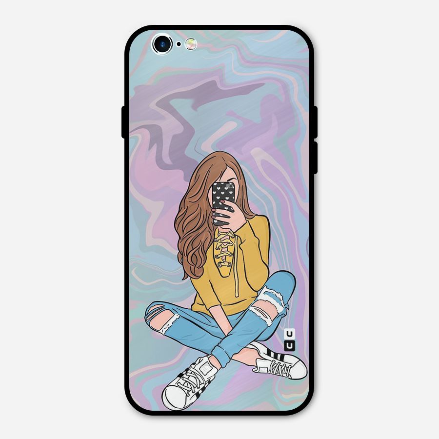 Selfie Girl Illustration Metal Back Case for iPhone 6 6s