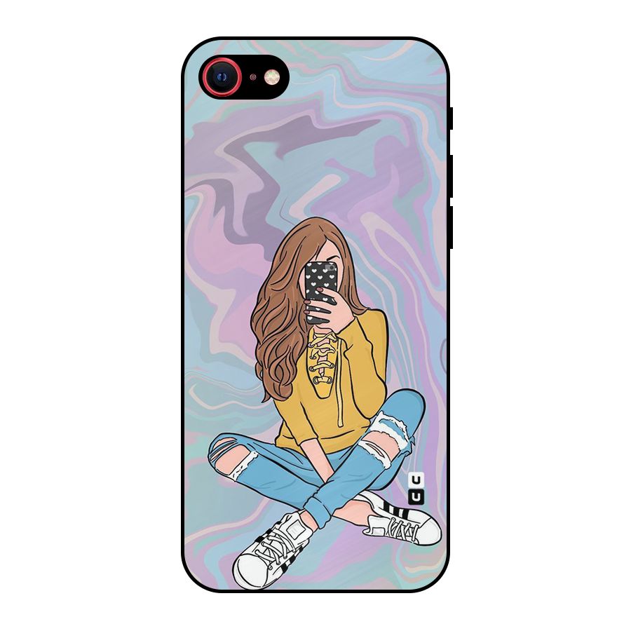 Selfie Girl Illustration Metal Back Case for iPhone 7