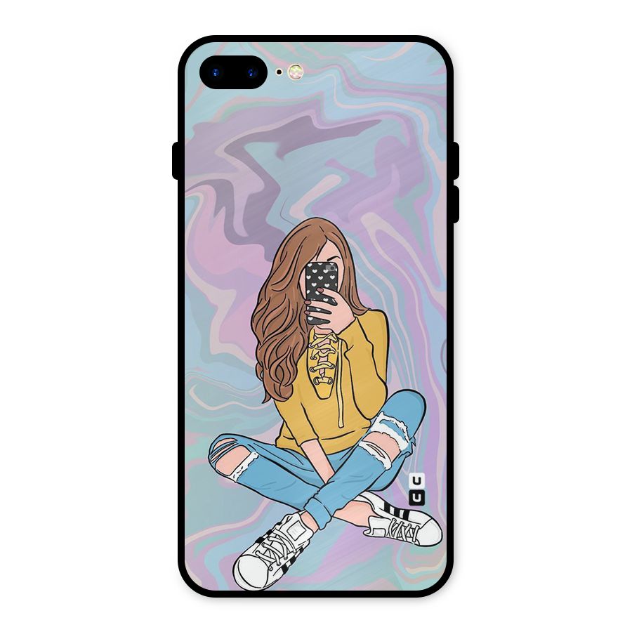 Selfie Girl Illustration Metal Back Case for iPhone 8 Plus