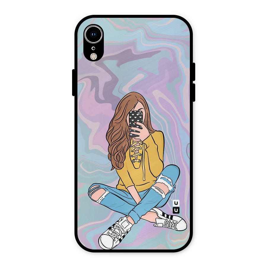 Selfie Girl Illustration Metal Back Case for iPhone XR