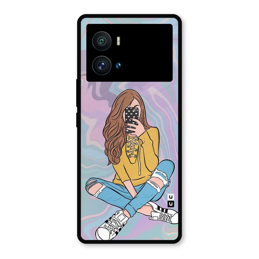 Selfie Girl Illustration Metal Back Case for iQOO 9 Pro