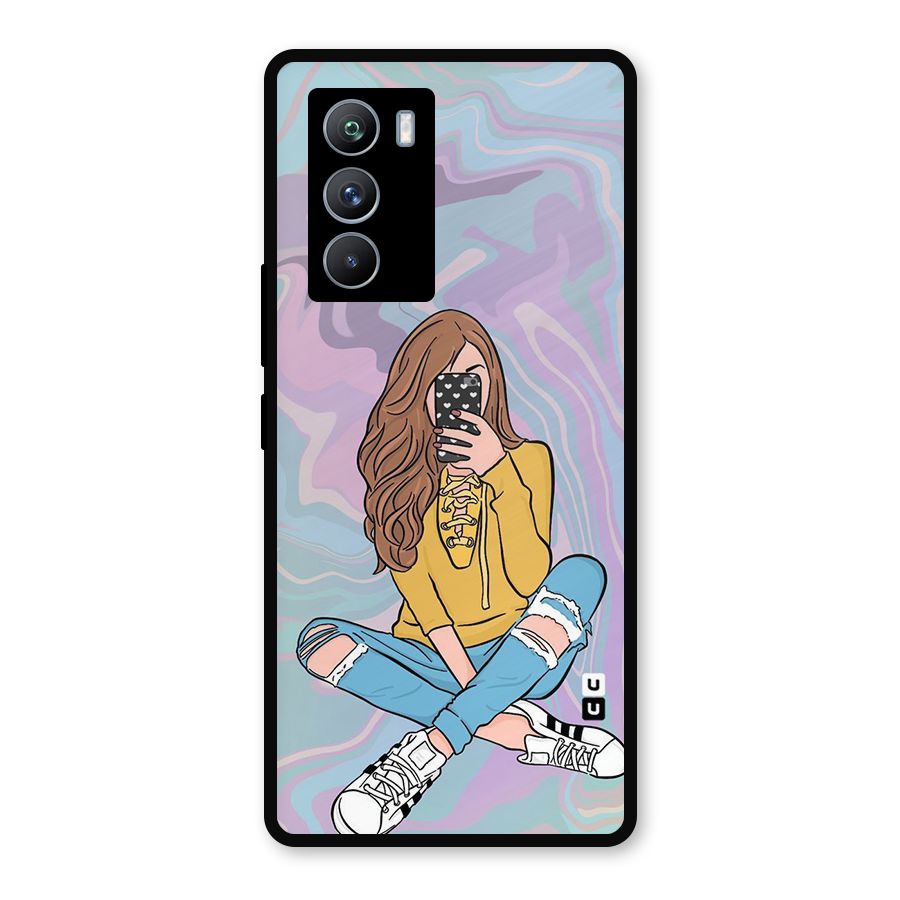 Selfie Girl Illustration Metal Back Case for iQOO 9 SE