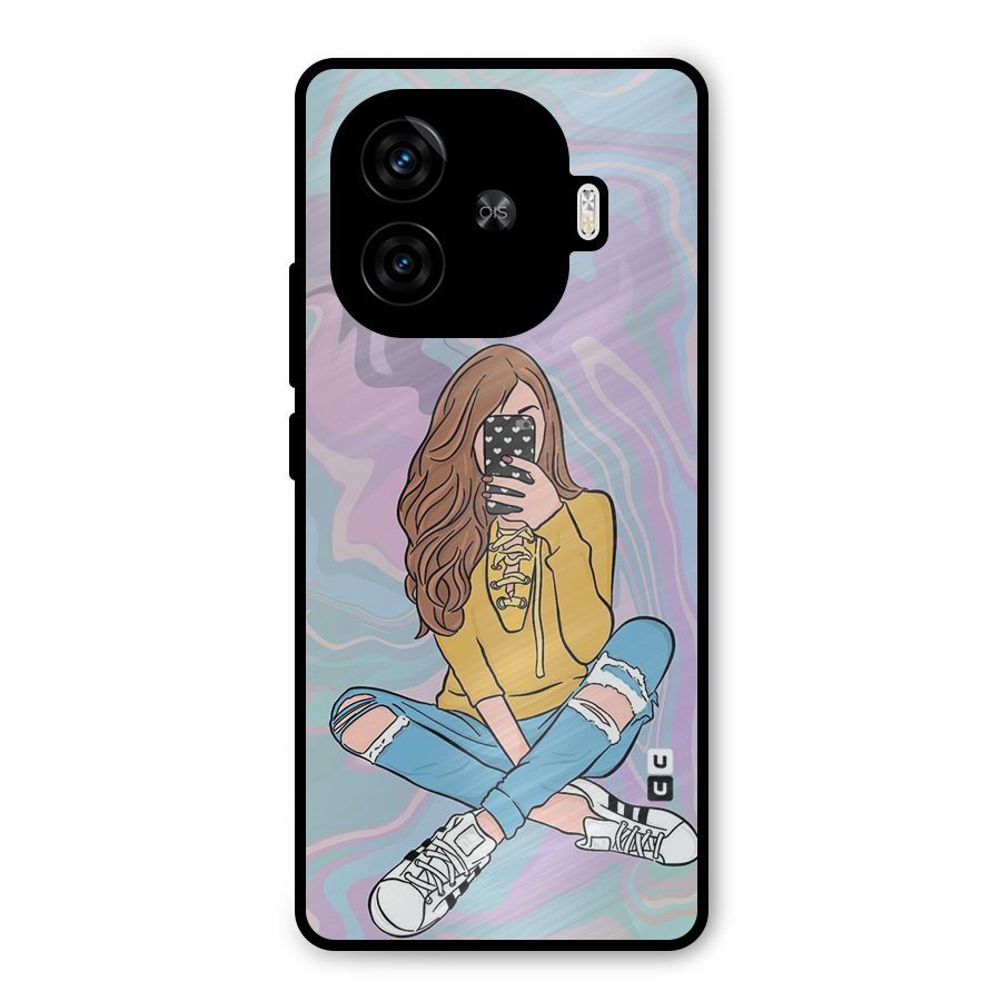 Selfie Girl Illustration Metal Back Case for iQOO Neo 10R