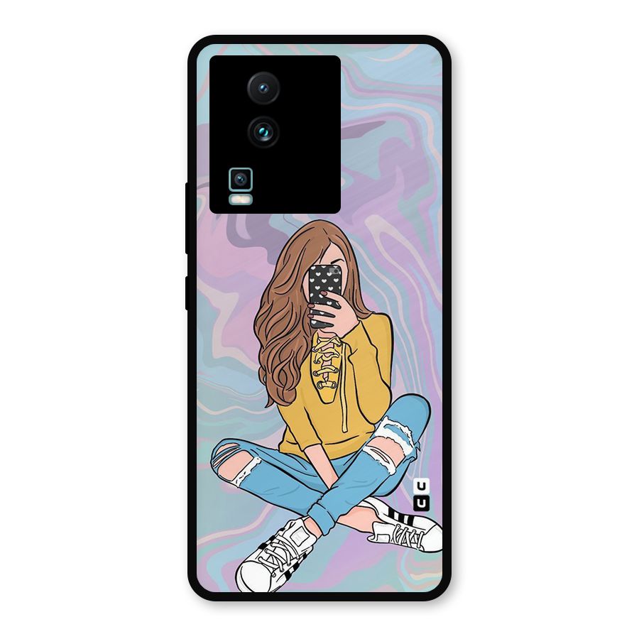 Selfie Girl Illustration Metal Back Case for iQOO Neo 7