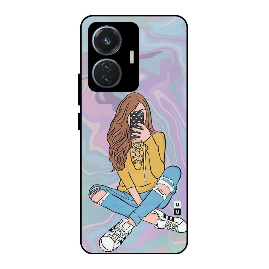 Selfie Girl Illustration Metal Back Case for iQOO Z6 44W