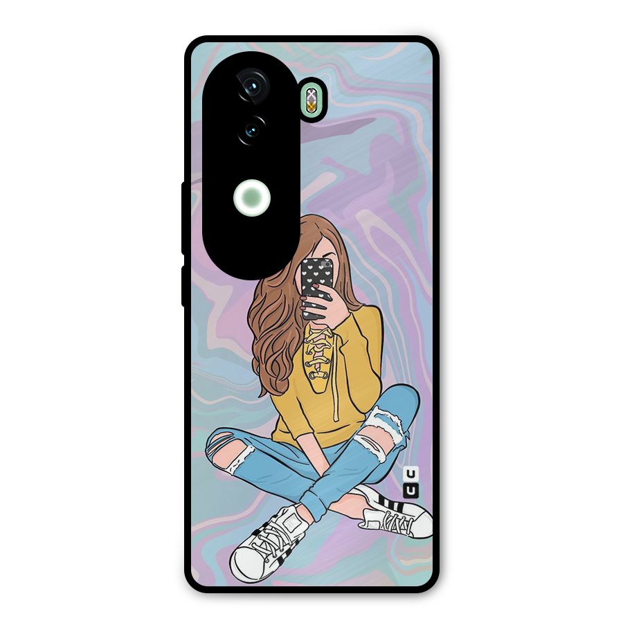 Selfie Girl Illustration Metal Back Case for iQOO Z9s