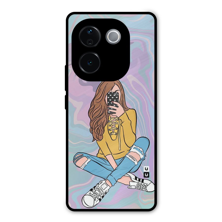 Selfie Girl Illustration Metal Back Case for iQOO Z9s Pro