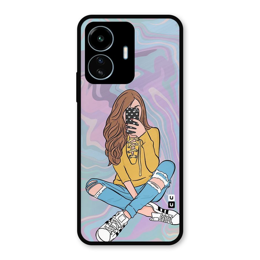 Selfie Girl Illustration Metal Back Case for vivo iQOO Z6 Lite 5G
