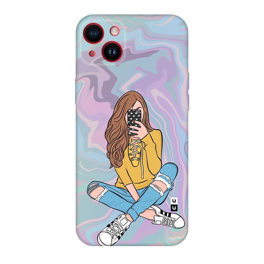 Selfie Girl Illustration Original Polycarbonate Back Case for iPhone 14 Plus