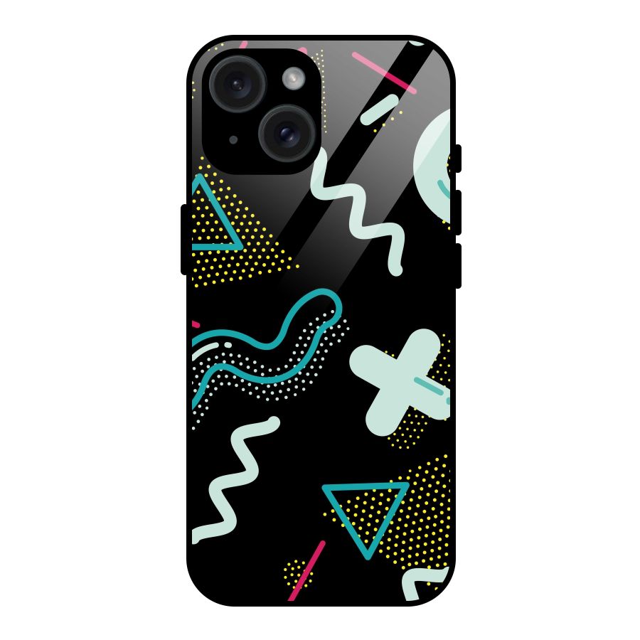Shapes Pattern Glass Back Case for iPhone 15