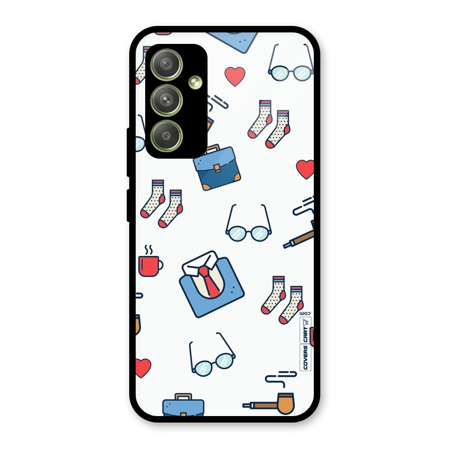 Shirt Spectacles Pattern Glass Back Case for Galaxy A54
