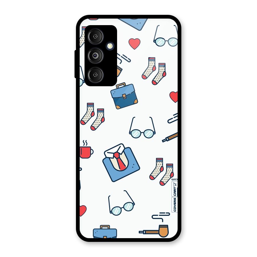Shirt Spectacles Pattern Glass Back Case for Galaxy M14 5G
