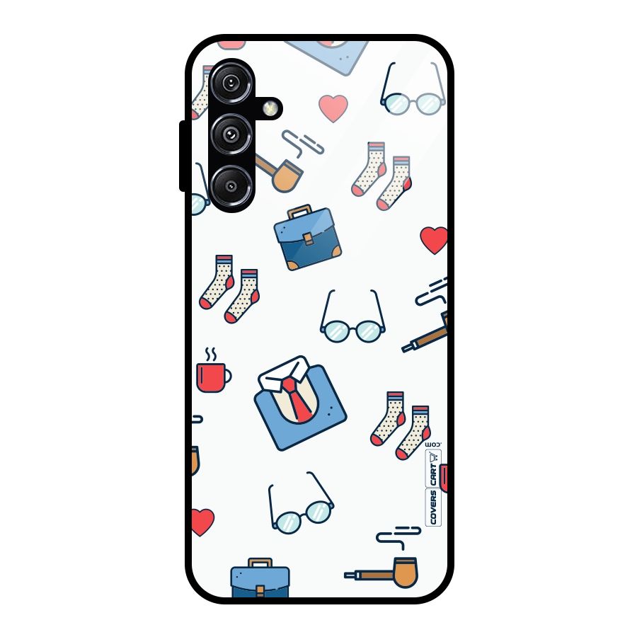Shirt Spectacles Pattern Glass Back Case for Galaxy M34 5G