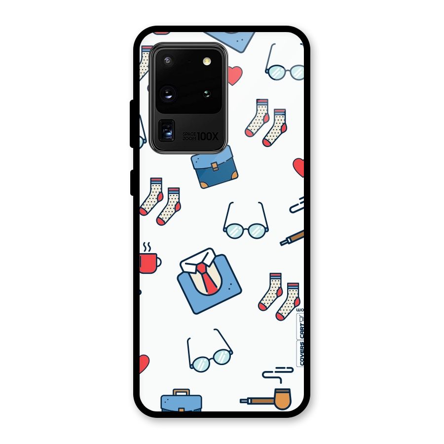 Shirt Spectacles Pattern Glass Back Case for Galaxy S20 Ultra