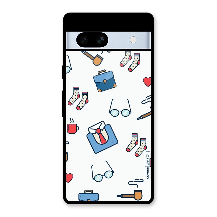 Shirt Spectacles Pattern Glass Back Case for Google Pixel 7a