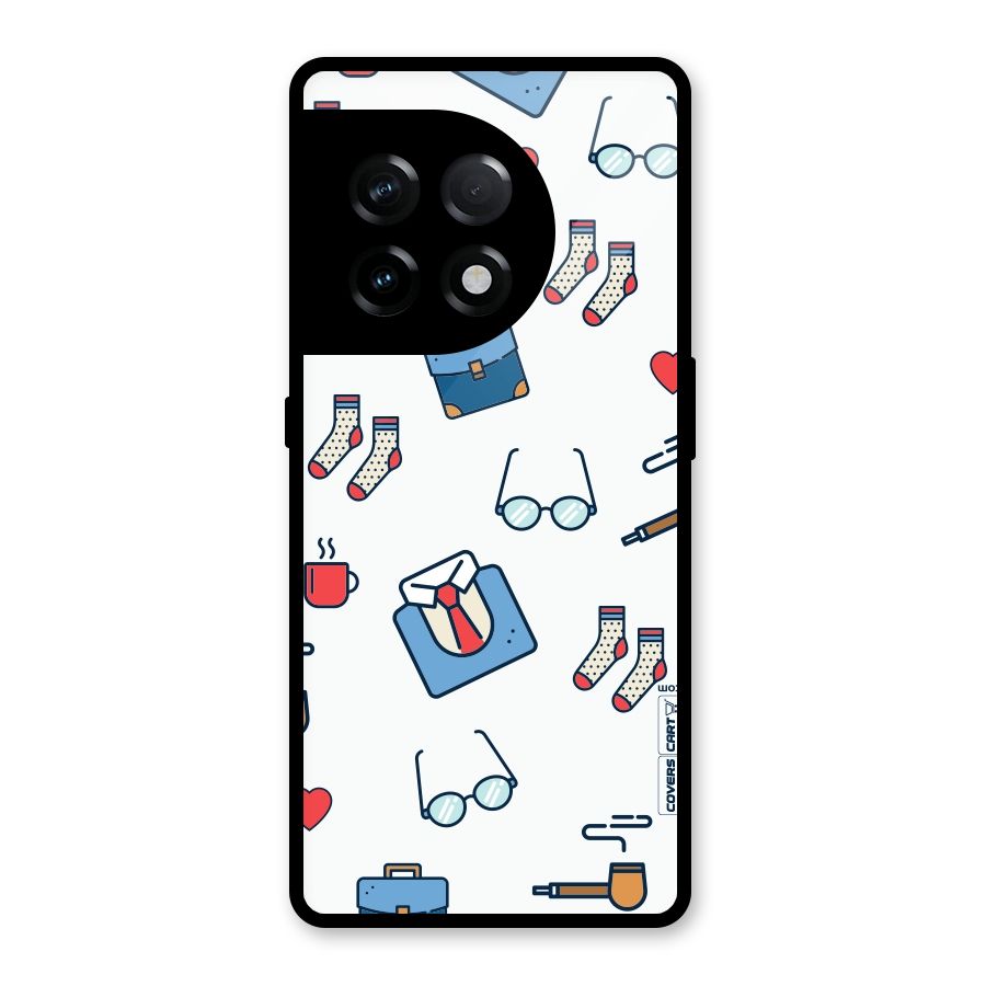 Shirt Spectacles Pattern Glass Back Case for OnePlus 11R