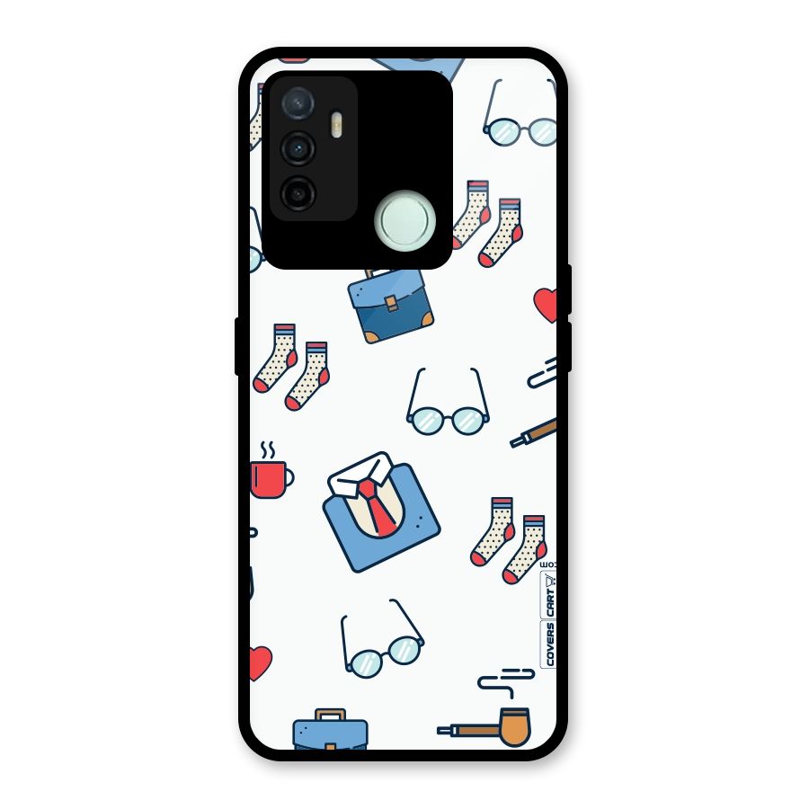 Shirt Spectacles Pattern Glass Back Case for Oppo A53