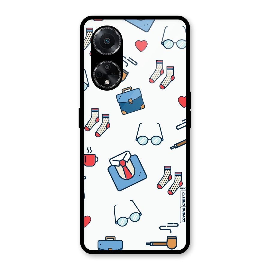 Shirt Spectacles Pattern Glass Back Case for Oppo F23