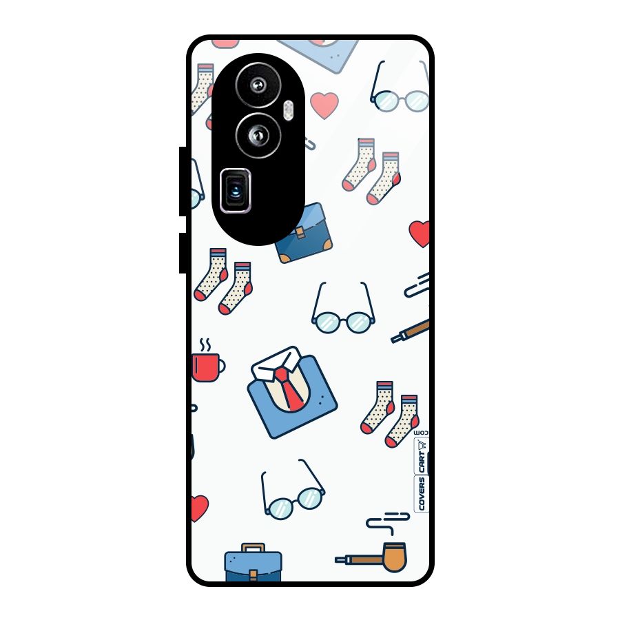 Shirt Spectacles Pattern Glass Back Case for Oppo Reno10 Pro Plus