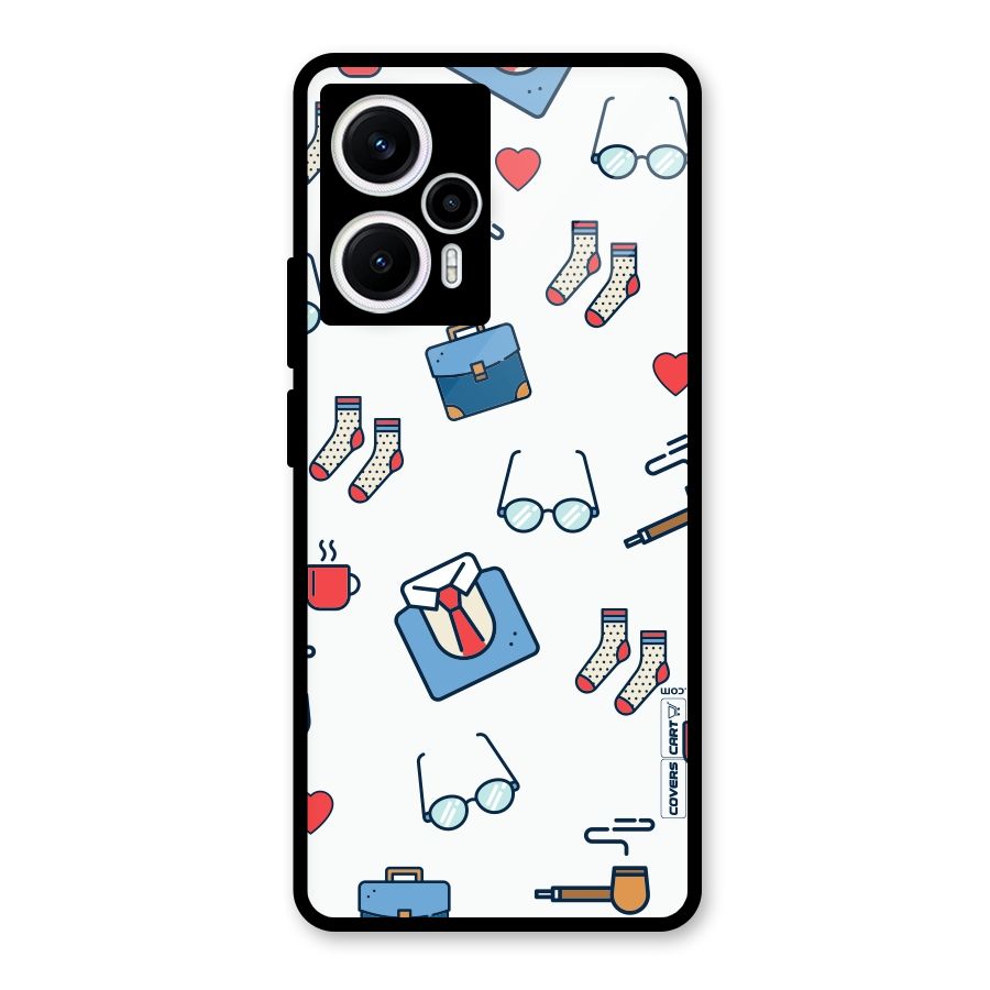 Shirt Spectacles Pattern Glass Back Case for Poco F5