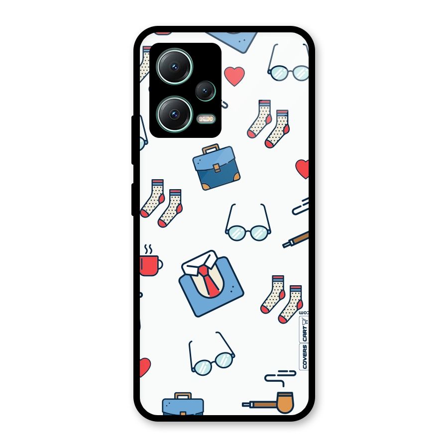 Shirt Spectacles Pattern Glass Back Case for Poco X5