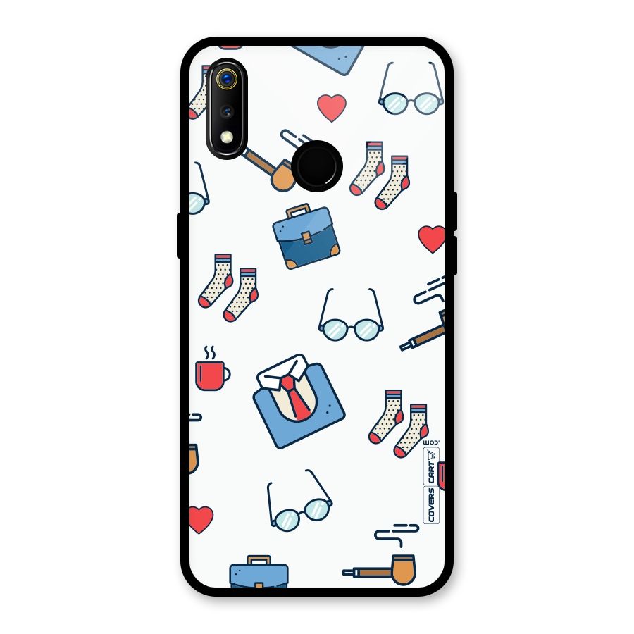 Shirt Spectacles Pattern Glass Back Case for Realme 3i