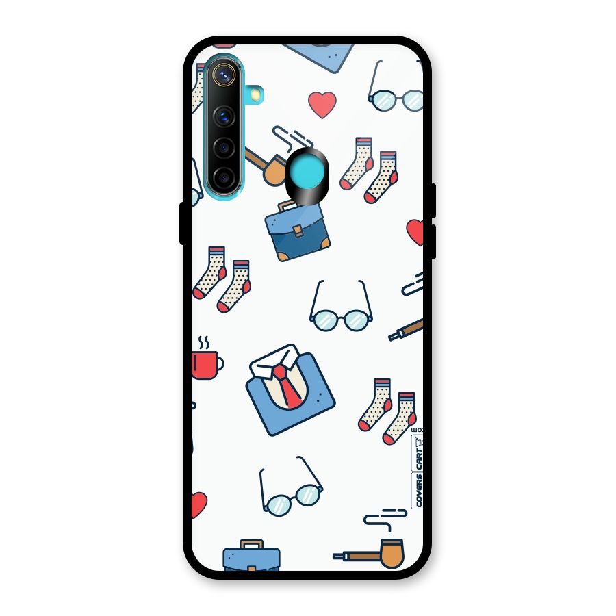 Shirt Spectacles Pattern Glass Back Case for Realme 5