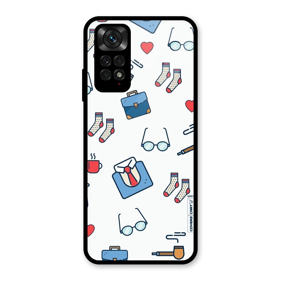 Shirt Spectacles Pattern Glass Back Case for Redmi Note 11S