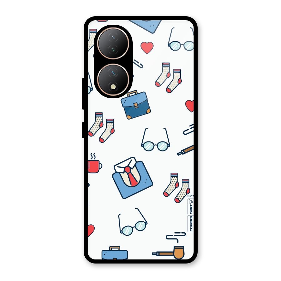 Shirt Spectacles Pattern Glass Back Case for Vivo T2