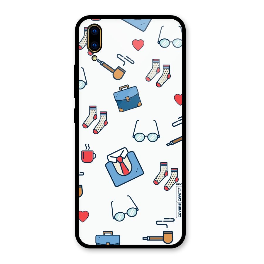 Shirt Spectacles Pattern Glass Back Case for Vivo V11 Pro