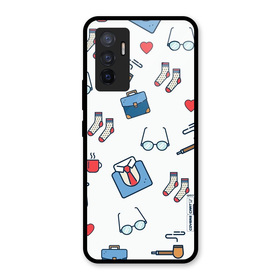Shirt Spectacles Pattern Glass Back Case for Vivo V23e