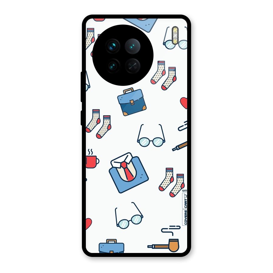 Shirt Spectacles Pattern Glass Back Case for Vivo X90