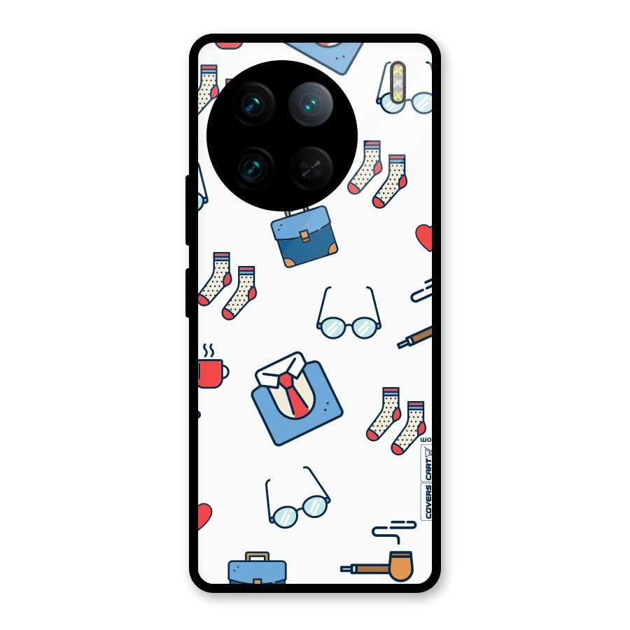 Shirt Spectacles Pattern Glass Back Case for Vivo X90 Pro