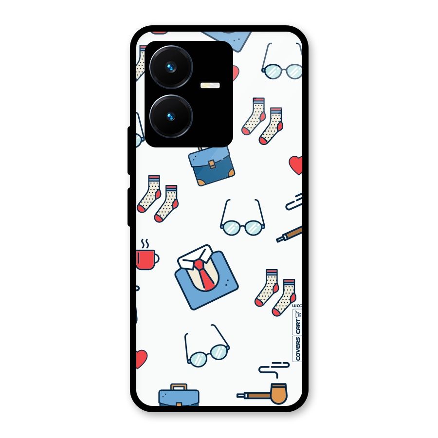 Shirt Spectacles Pattern Glass Back Case for Vivo Y22s