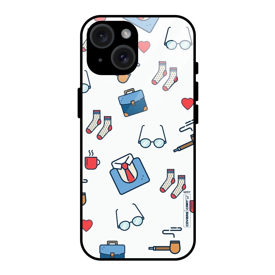 Shirt Spectacles Pattern Glass Back Case for iPhone 15