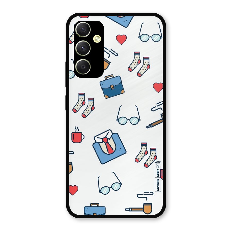 Shirt Spectacles Pattern Metal Back Case for Galaxy A34
