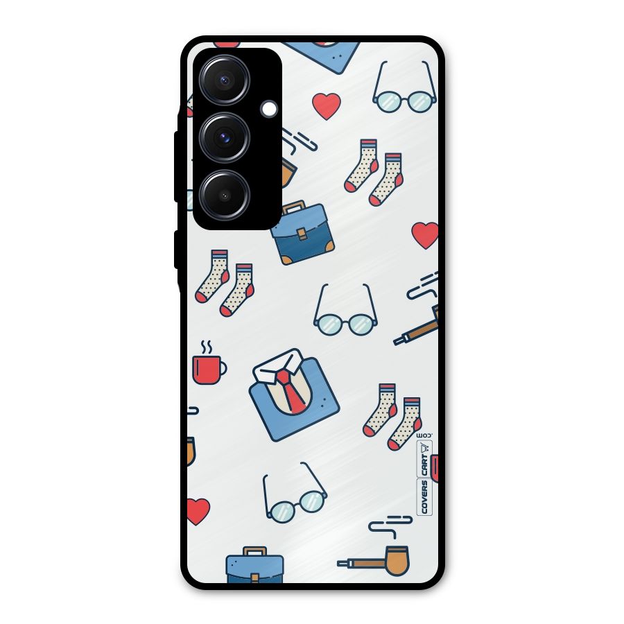 Shirt Spectacles Pattern Metal Back Case for Galaxy A55