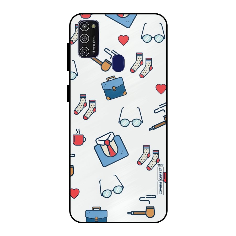 Shirt Spectacles Pattern Metal Back Case for Galaxy M21