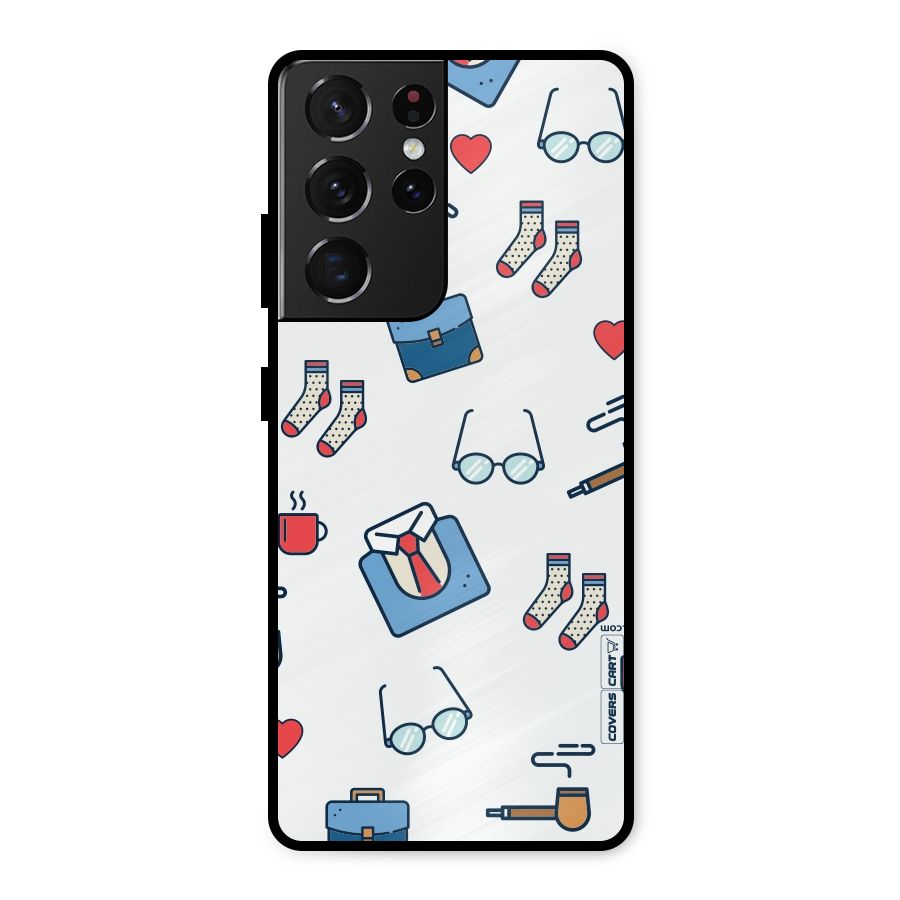 Shirt Spectacles Pattern Metal Back Case for Galaxy S21 Ultra 5G