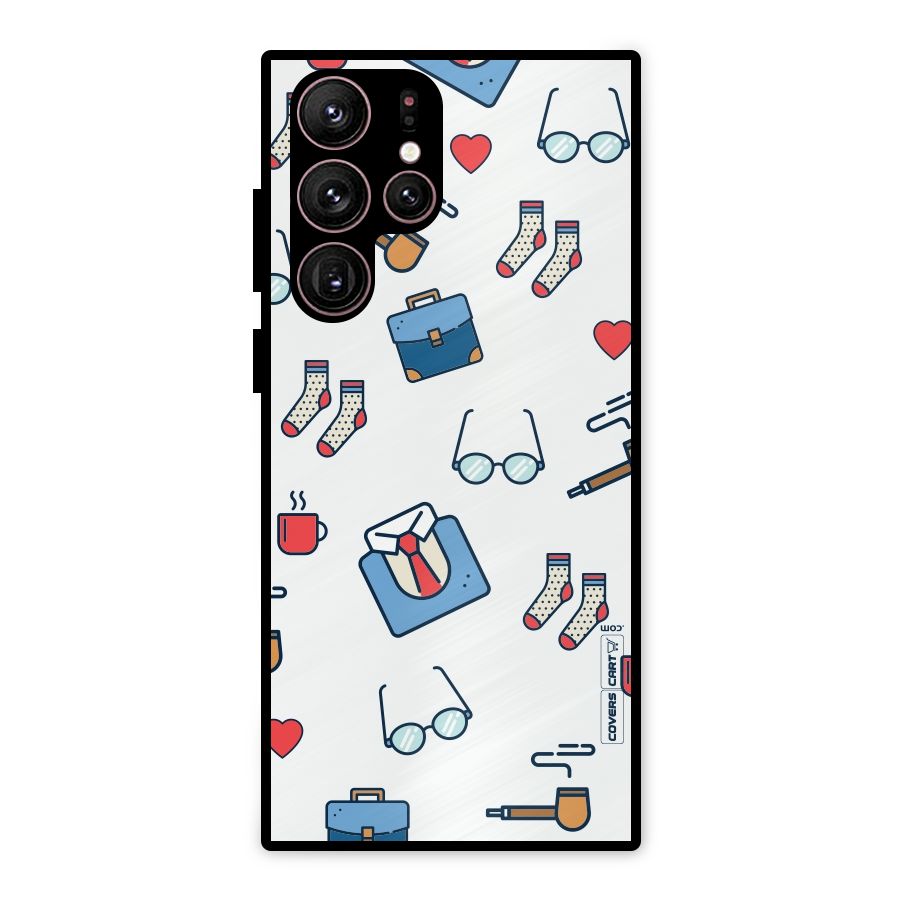 Shirt Spectacles Pattern Metal Back Case for Galaxy S22 Ultra 5G