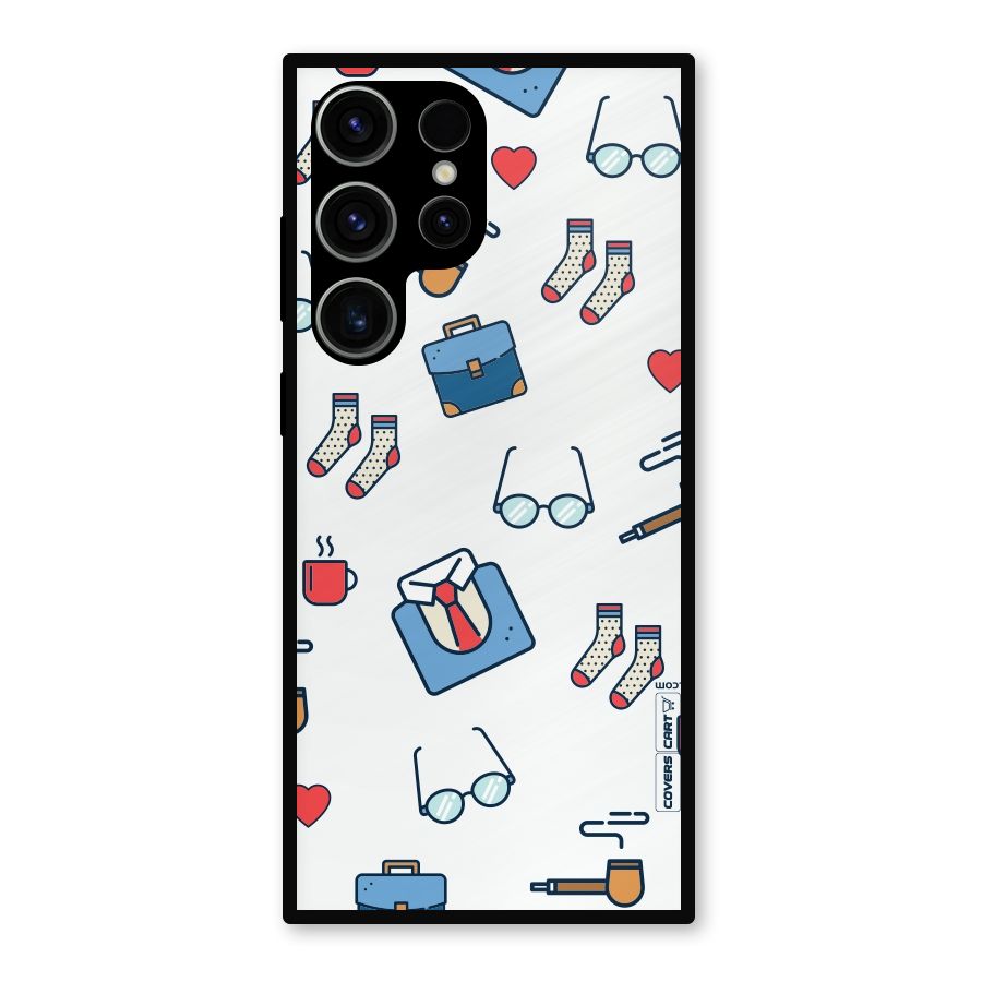 Shirt Spectacles Pattern Metal Back Case for Galaxy S23 Ultra