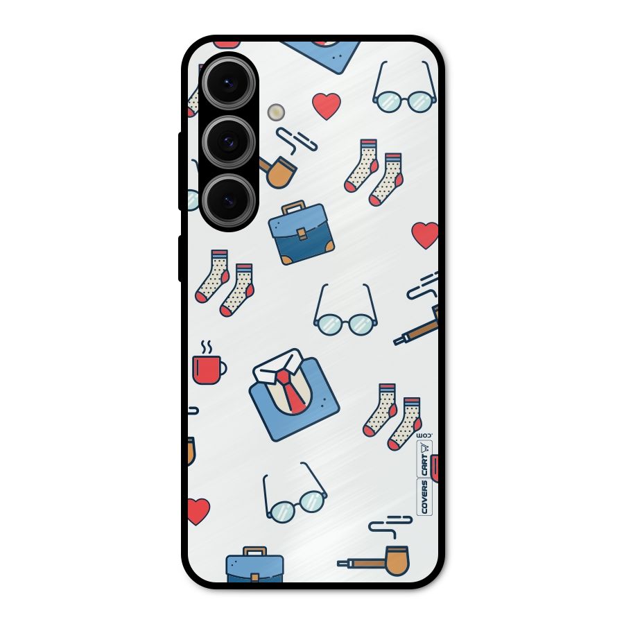 Shirt Spectacles Pattern Metal Back Case for Galaxy S24 FE