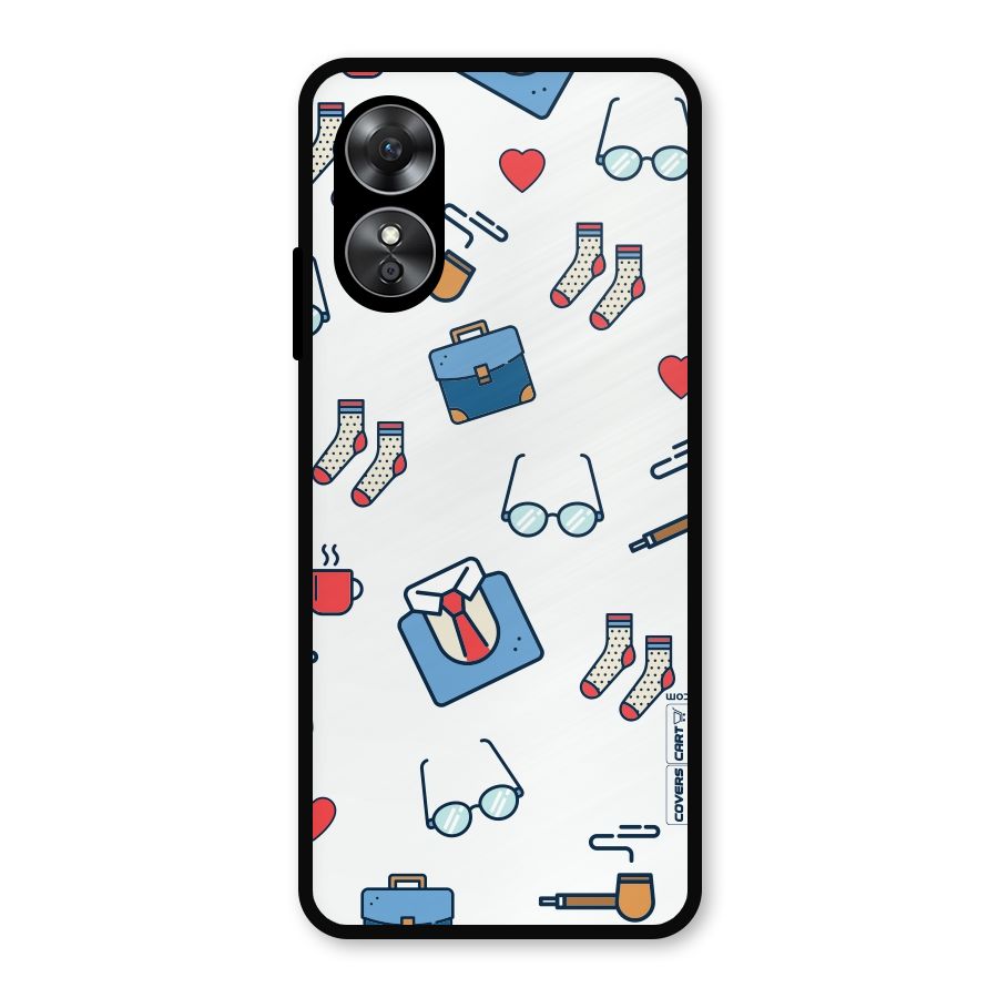 Shirt Spectacles Pattern Metal Back Case for Oppo A17
