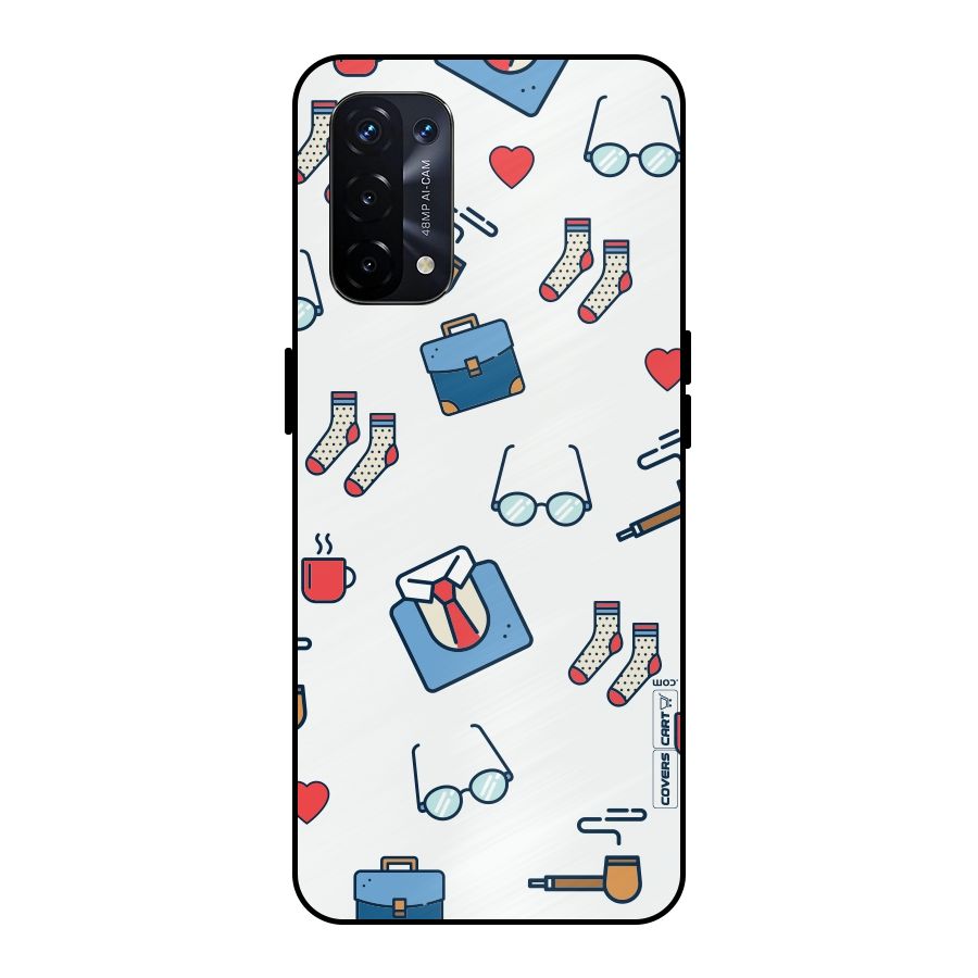 Shirt Spectacles Pattern Metal Back Case for Oppo A74 5G