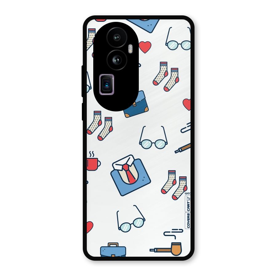 Shirt Spectacles Pattern Metal Back Case for Oppo Reno10 Pro Plus