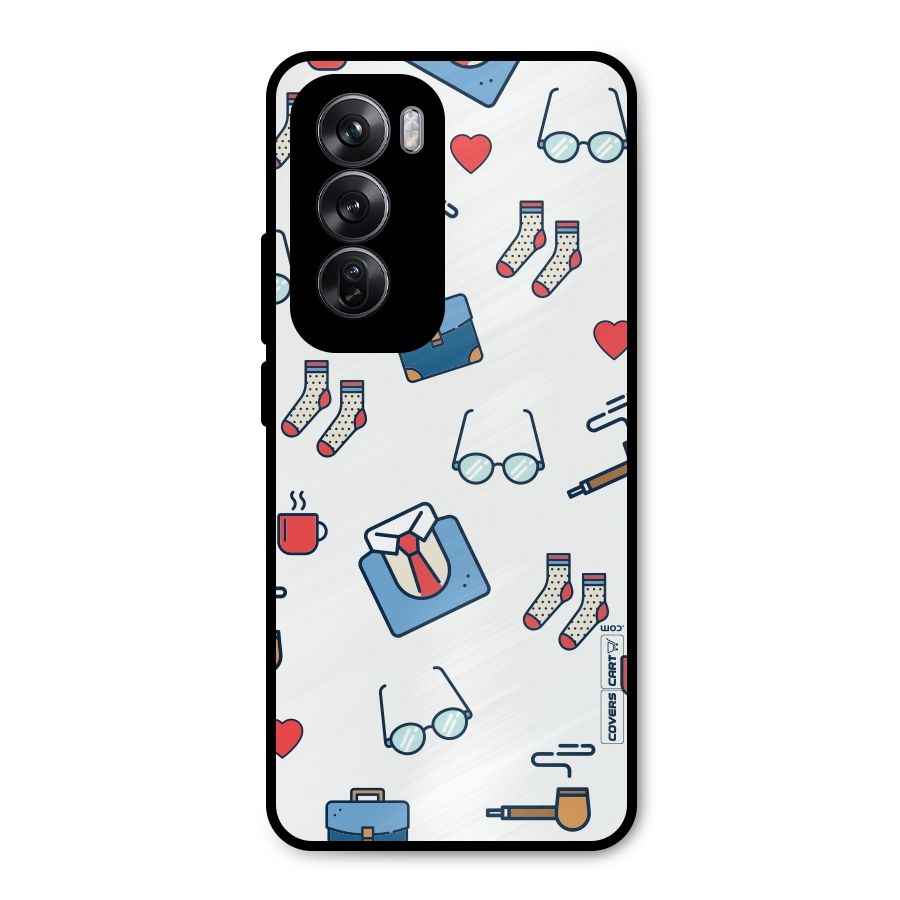 Shirt Spectacles Pattern Metal Back Case for Oppo Reno12 Pro